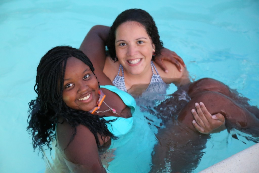 two swimming girls